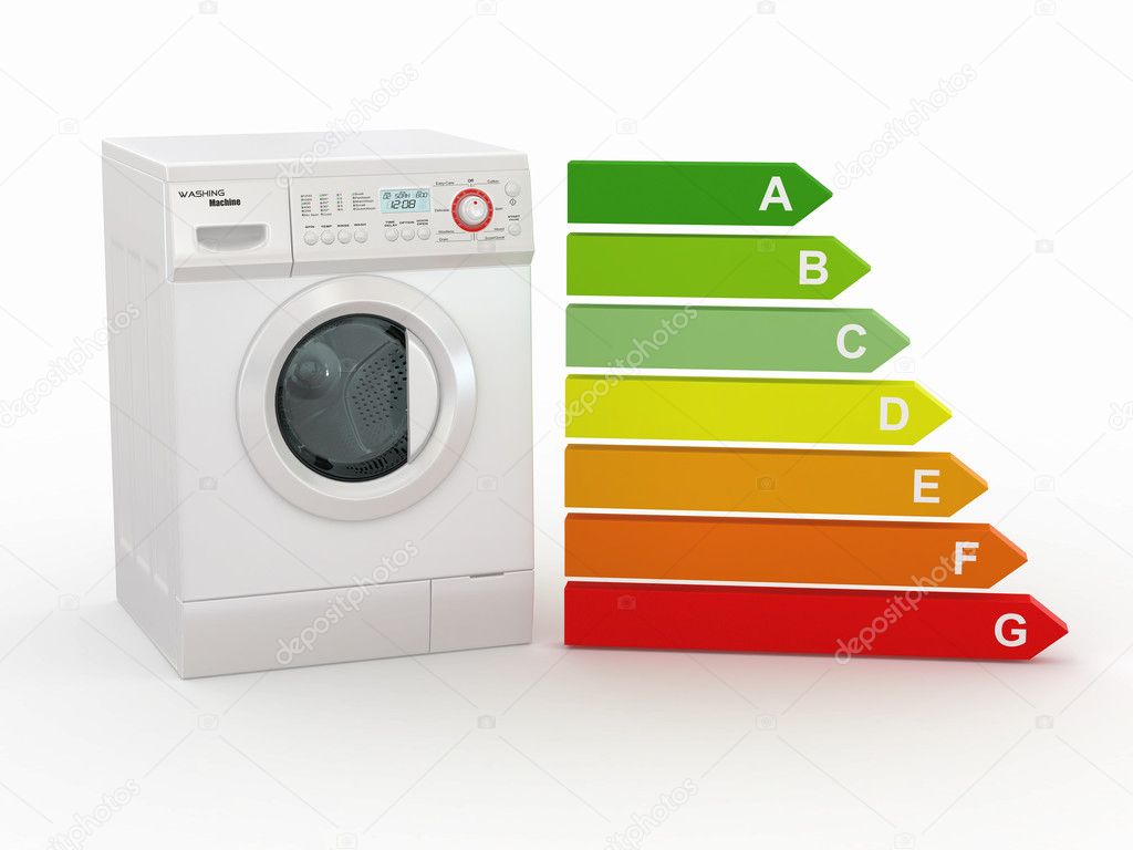 Washing machine and scale of energy efficiency — Stock Photo