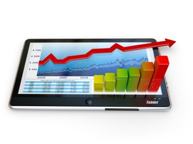 Tablet pc and business graph on the screen clipart