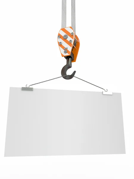 Jeřábový hák s prázdnou deskou. 3D — Stock fotografie