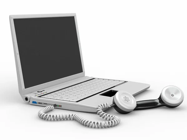 Laptop mit altmodischem Telefonhörer. 3d — Stockfoto