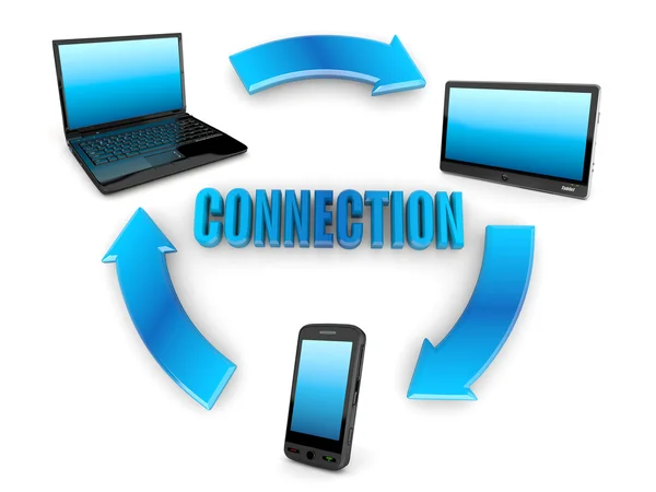 Comunicación. Ordenador portátil, tableta PC y teléfono celular — Foto de Stock