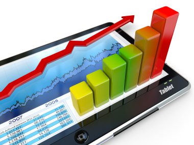 Tablet pc and business graph on the screen clipart