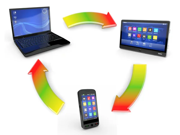 Kommunikation. Laptop, Tablet-PC und Handy — Stockfoto