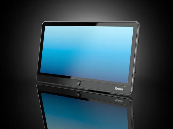 Tablet PC negro sobre fondo negro — Foto de Stock