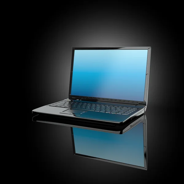 Öppnad laptop på svart bakgrund. 3D — Stockfoto