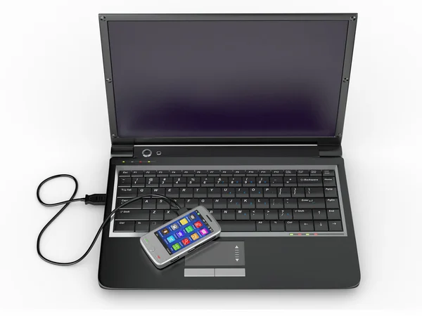 Anslut. laptop och mobiltelefon koncept. — Stockfoto