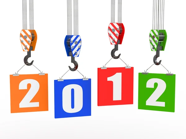 stock image New Year 2012. Crane hooks with boards