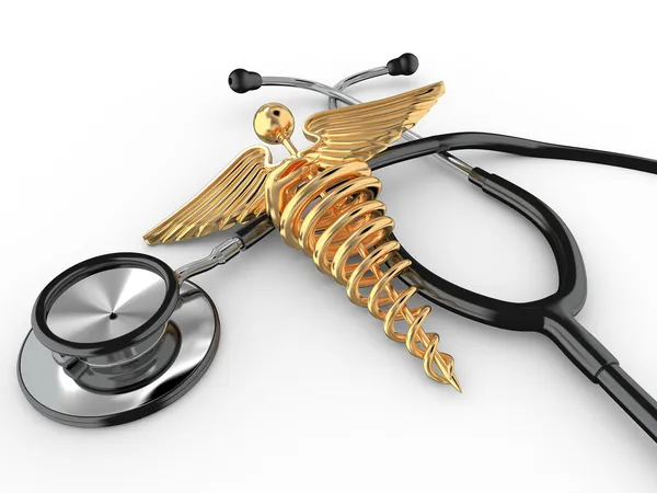 Stéthoscope avec symbole de la médecine, caducée . — Photo