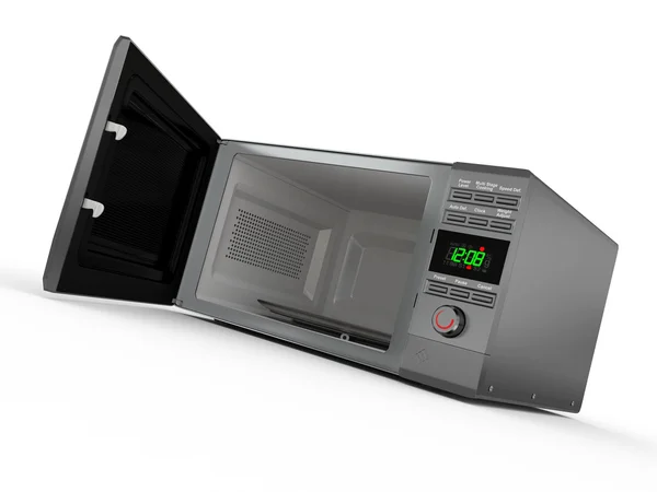 Otwórz metalowe kuchenka mikrofalowa. 3D — Zdjęcie stockowe