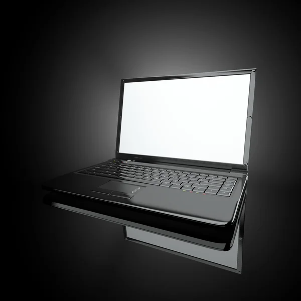 Otevřený laptop a svazek světla. 3D — Stock fotografie