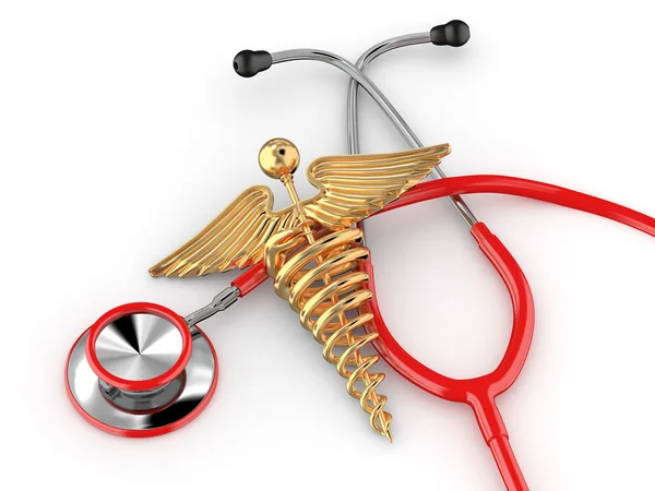 Stetoscopio con simbolo della medicina, caduceo . — Foto Stock