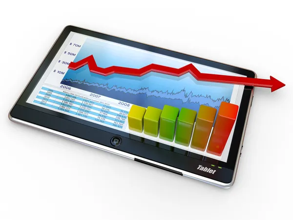 Tablet pc a obchodní graf na obrazovce — Stock fotografie