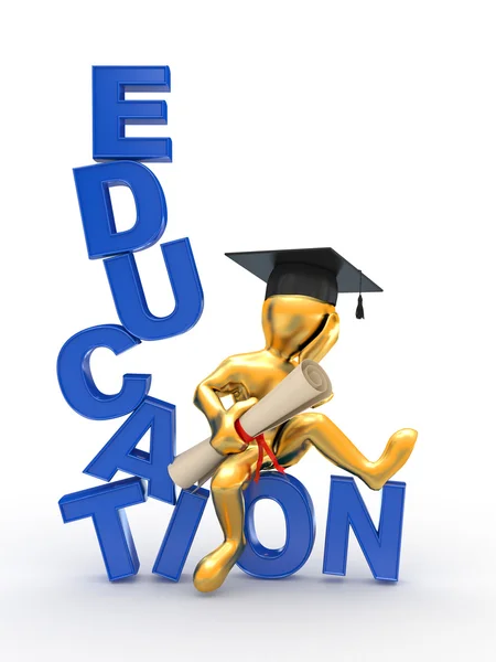 Man on text education. 3d — Stock Photo, Image