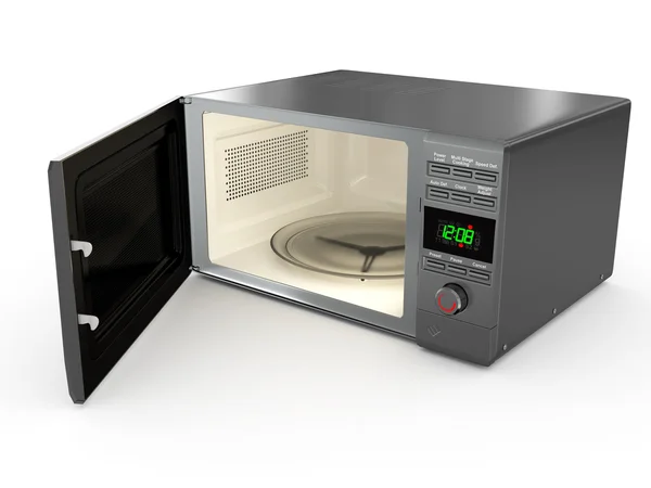 Otwórz metalowe kuchenka mikrofalowa. 3D — Zdjęcie stockowe