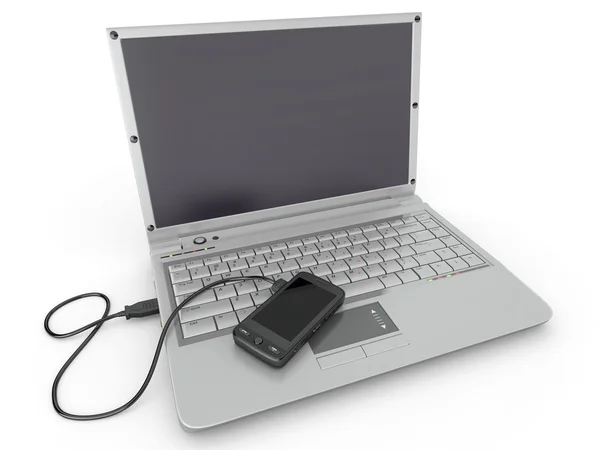 Anslut. laptop och mobiltelefon koncept. — Stockfoto