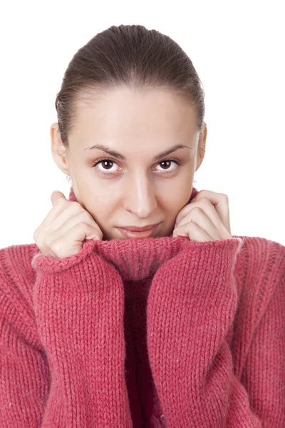 Beautiful young woman in winter sweater — Stock Photo, Image