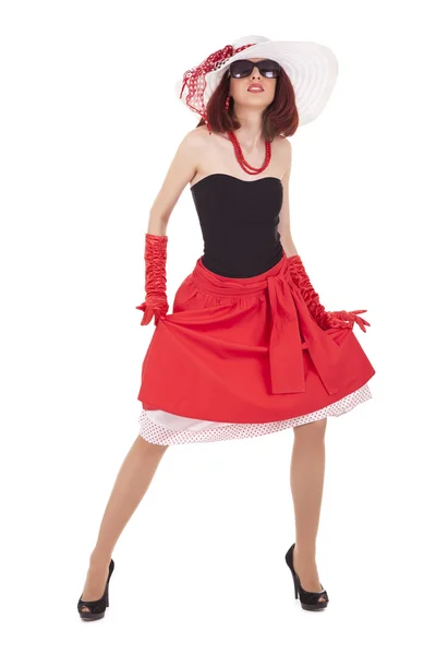 Fashion girl in retro style is dancing — Stock Photo, Image