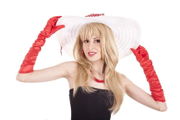 Retro tarzı büyük şapkalı kız moda — Stok fotoğraf