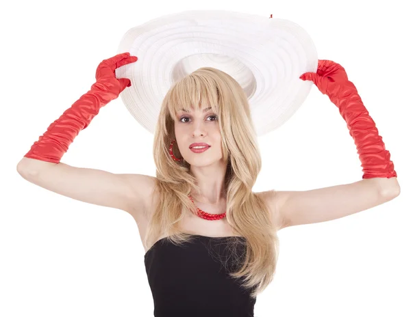 Retro tarzı büyük şapkalı kız moda — Stok fotoğraf