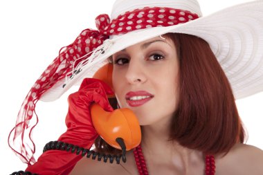 retro tarzı vintage telefon ile kız moda