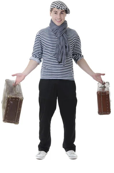 Ser stygg snygg bråkig med resväskor — Stockfoto