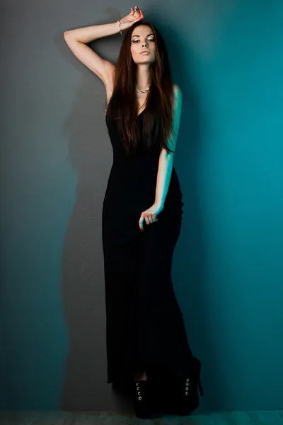Elegant fashionable woman in black dress — Stock Photo, Image