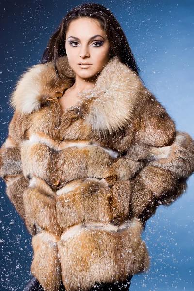 Belle femme en manteau de fourrure — Photo