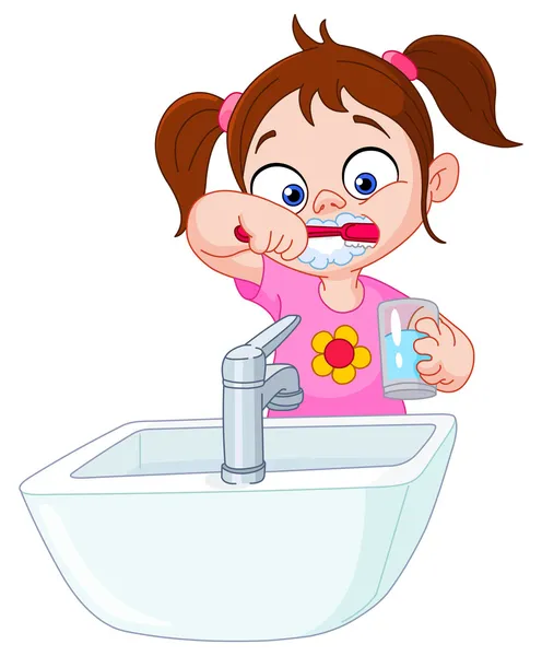 Девушка чистит зубы — стоковый вектор