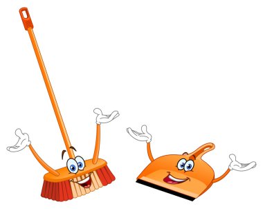 Broom and dustpan cartoon clipart