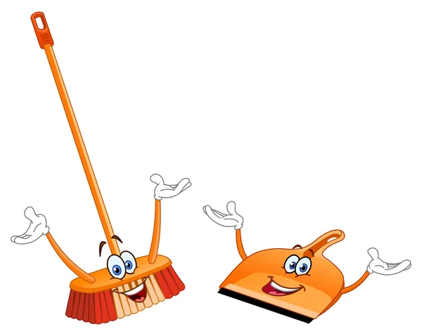 Broom and dustpan cartoon — Stock Vector