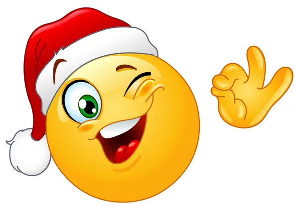 Emoticon piscando com chapéu de Santa — Vetor de Stock