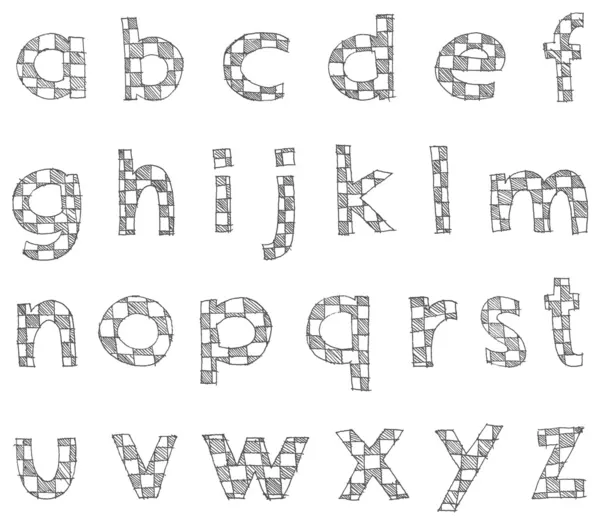 Alfabeto minuscolo a quadretti scritti a mano — Vettoriale Stock