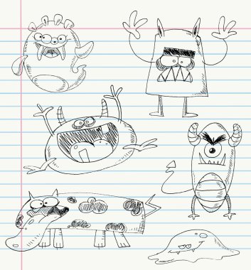 Monster doodles set 2 clipart