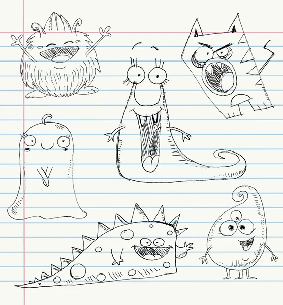 Monster doodles set 1 — Stock vektor