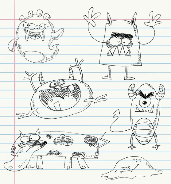 Conjunto de doodles de monstro 2 — Vetor de Stock