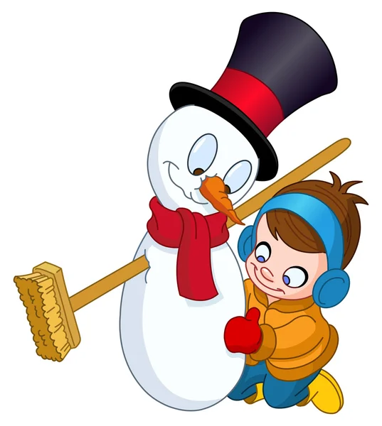 Мальчик делает снеговика — стоковый вектор