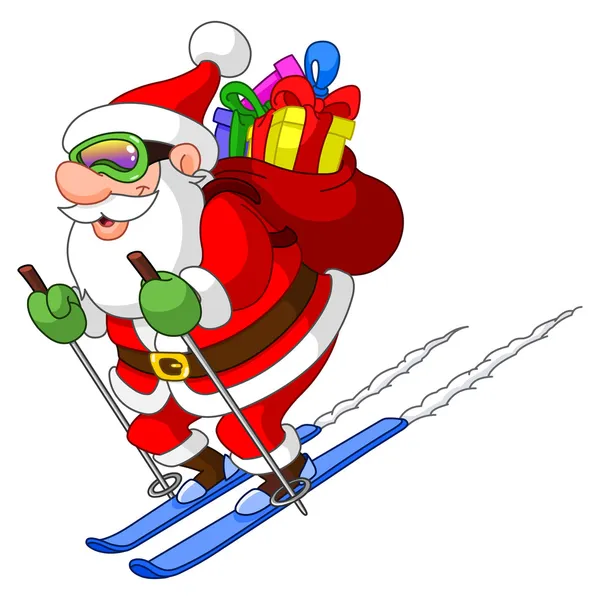 Weihnachtsmann beim Skifahren — Stockvektor
