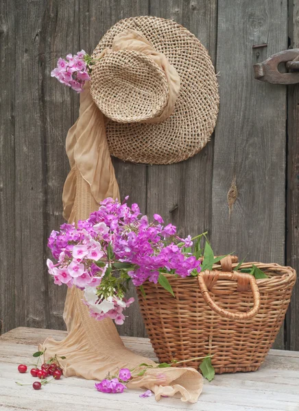 Chapéu e cesta — Fotografia de Stock