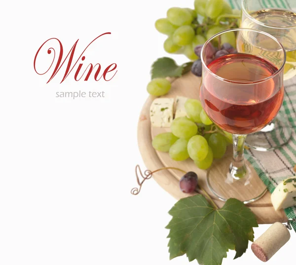 Sajt, fehér és vörösbor, — Stock Fotó