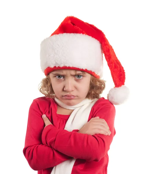 Menina de Natal usando chapéu de Papai Noel . — Fotografia de Stock