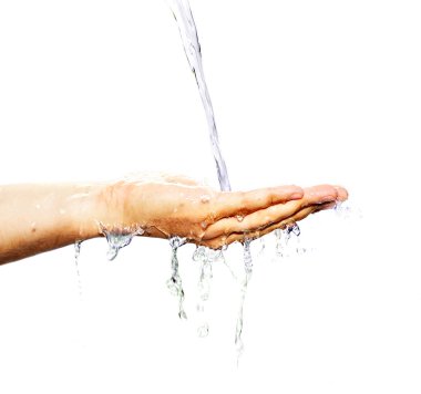 Hand with water isolated on white clipart