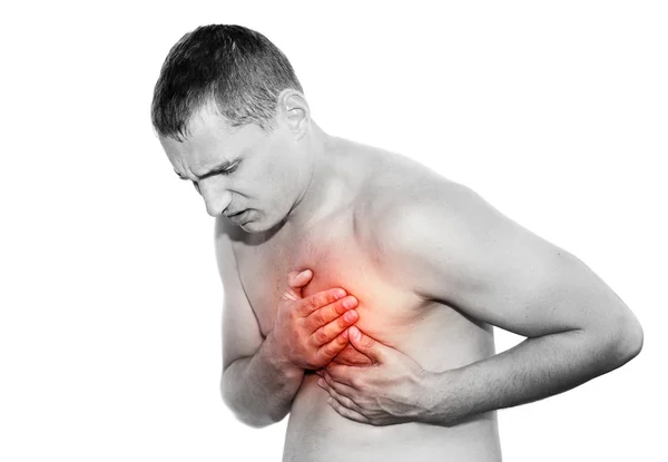 Jovem tendo ataque cardíaco — Fotografia de Stock
