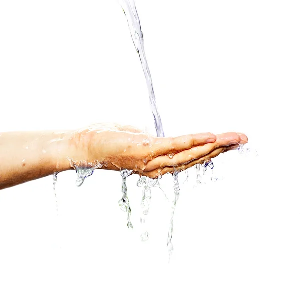 stock image Hand with water isolated on white