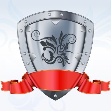 Steel shield with red ribbon clipart