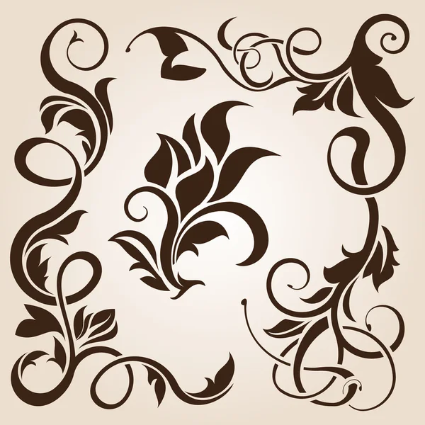 Colección de elementos de diseño floral marrón — Archivo Imágenes Vectoriales