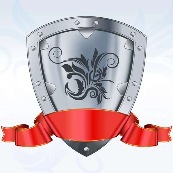 Escudo de aço com fita vermelha —  Vetores de Stock