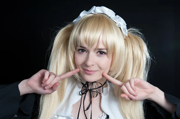 Porträtt av ung flicka i anime lolita suit — Stockfoto