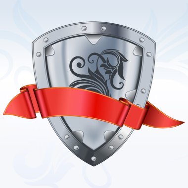 Steel shield with red ribbon clipart