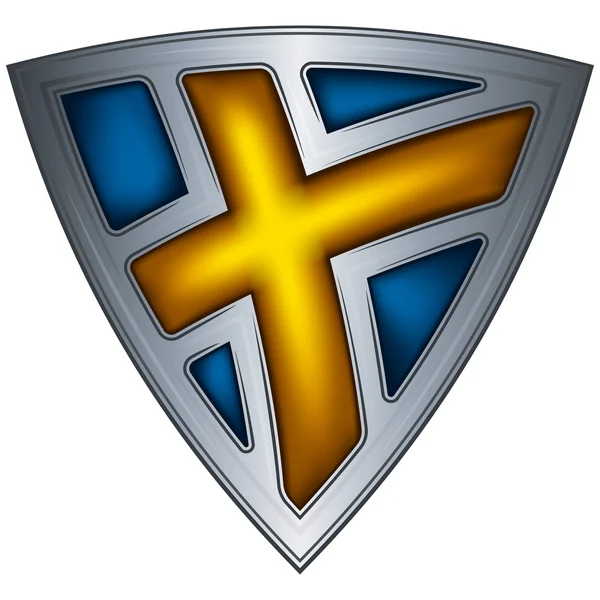 Стальной щит с флагом Швеции — стоковый вектор