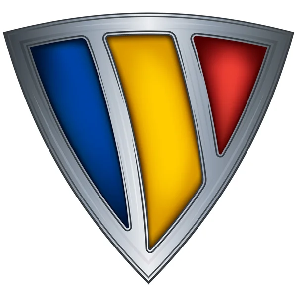 Scudo in acciaio con bandiera Romania — Vettoriale Stock